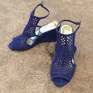 Royal blue cage wedges